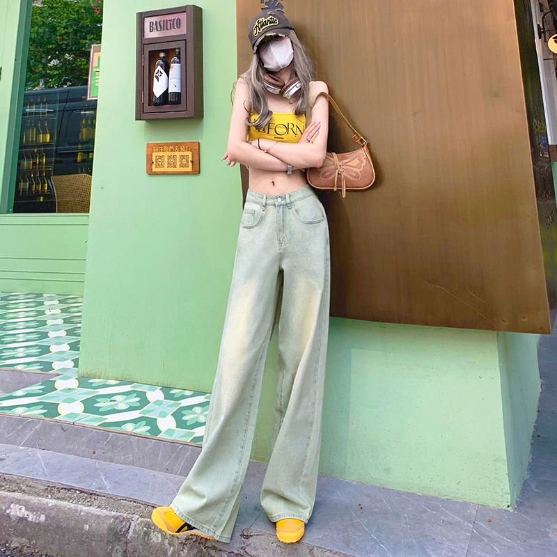 Thin straight jeans women's 2023 new trousers spring and summer Baby blue commuting season loose draping high waist thin nostalg