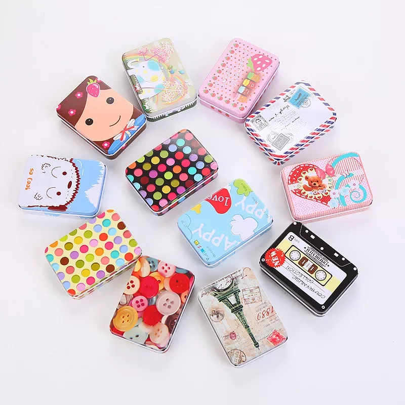 

Cartoon Rectangular Tinplate Box Creative Mini Card Storage Box Packaging Tin Box Hairpin Jewelry Small Tin Box Decoration