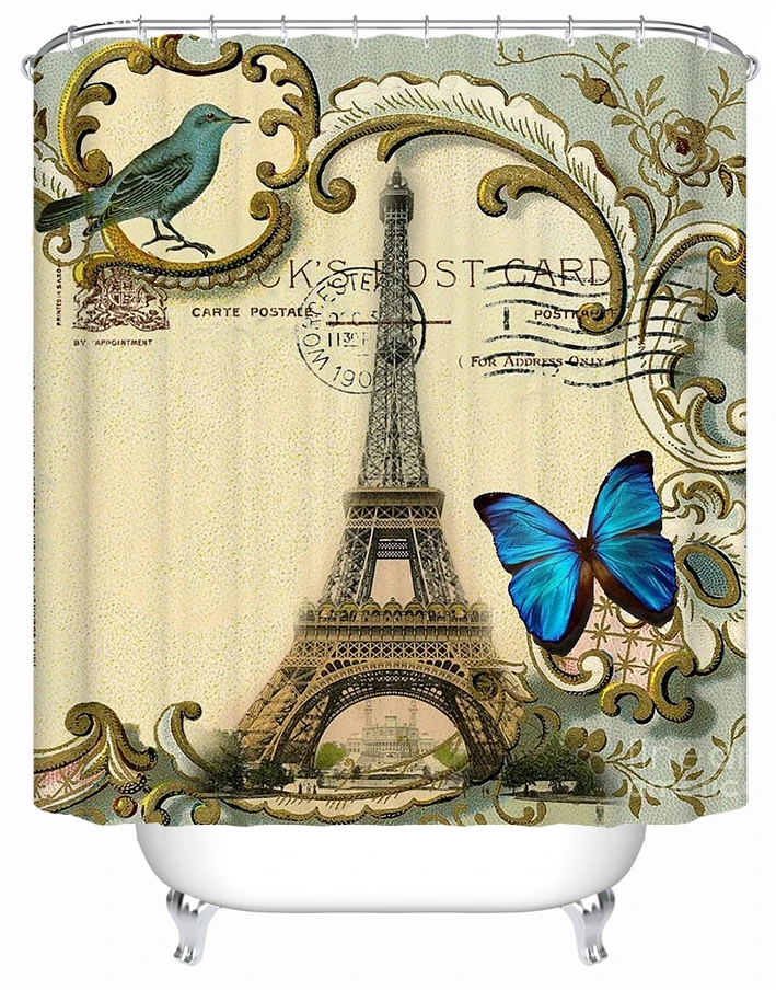 

Retro Paris Tower postcard Bathroom Shower curtain