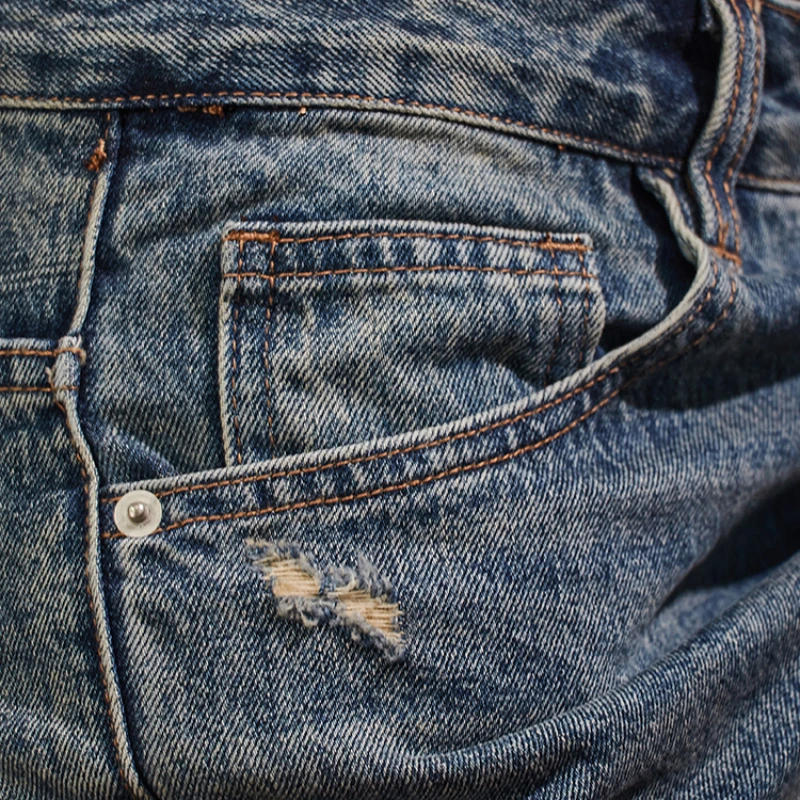 White-washed casual jeans men's straight loose micro-cone casual pants heavy denim pants in autumn and winter