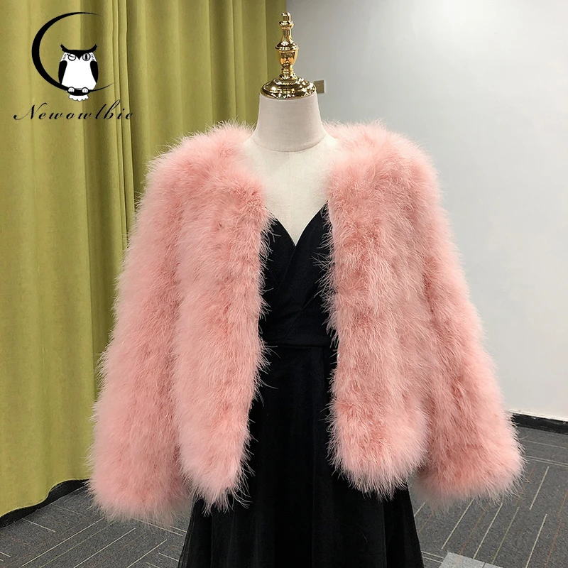 New Short coat Autumn and winter real turkey fur handmade thick cotton lined ostrich wool new 9-point sleeve fur coat