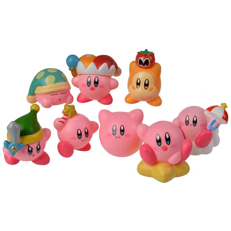 

8 шт./компл. игровые экшн-фигурки Kirby коллекция розовых милых строительных игрушек из ПВХ, модель куклы, детские игрушки, подарки на день рожд...
