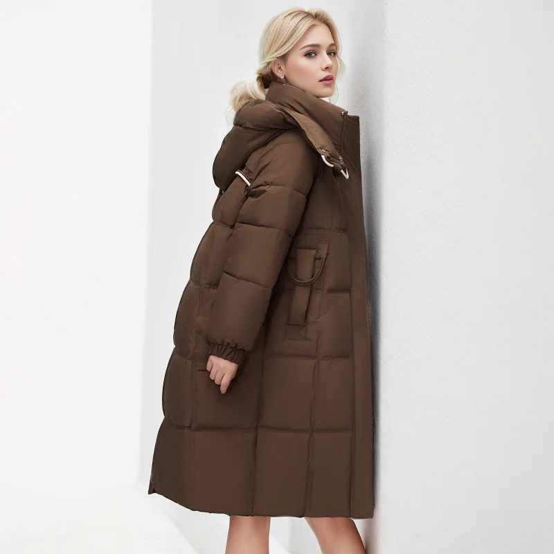 Парка женская зимняя Длинная с капюшоном и карманами на пуху