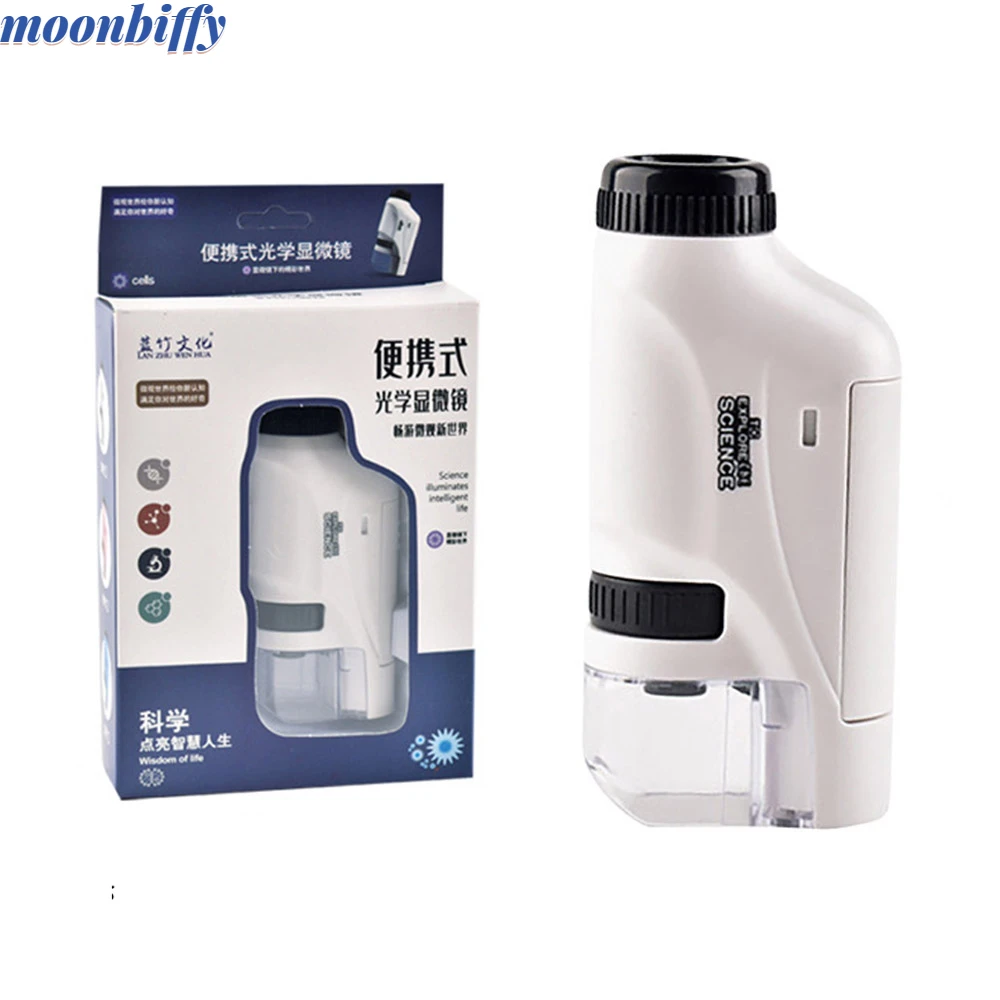 

Карманный мини-микроскоп в комплекте, 60-120x, лабораторный ручной фотомикроскоп со светодиодсветильник кой, детские научные микроскопы, пода...