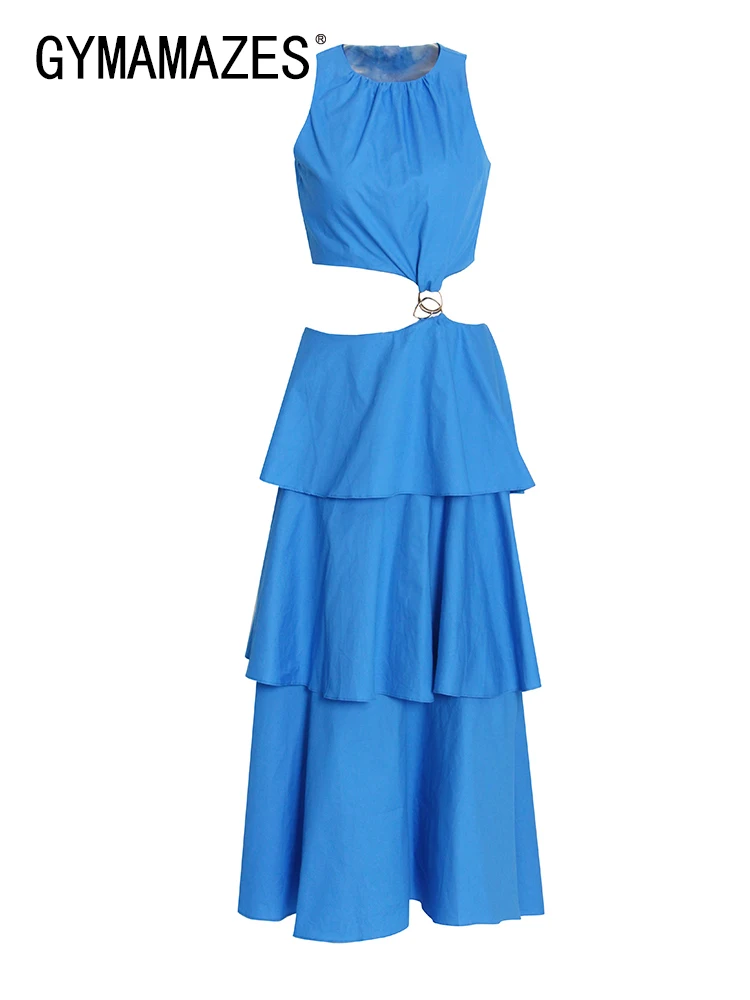 

Сексуальные однотонные платья GYMAMAZES с вырезами для женщин, платья миди без рукавов с круглым вырезом и высокой талией, женские летние модные...