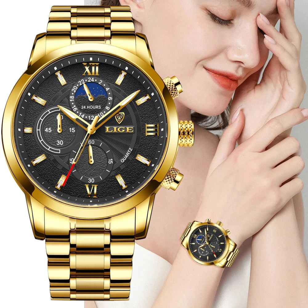 Women Watch LIGE Fashion Luxury Gold Watch For Women Casual Waterproof Quartz Ladies Stainless Steel Watch Relogio Feminino+BOX