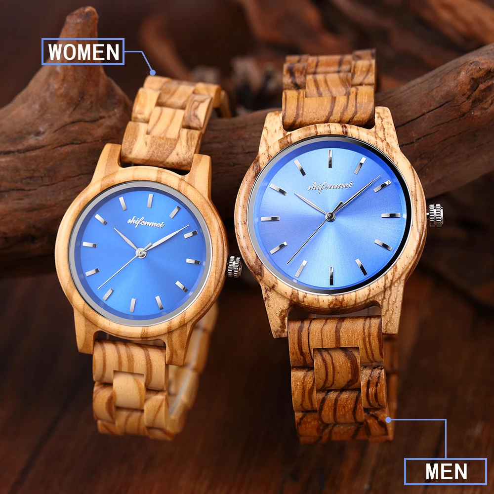 

Blue Zebra All Wooden Couple Watches Strap Clock Timepieces Quartz Wristwatch Olive Wood Watch for Men Women relogios masculinos