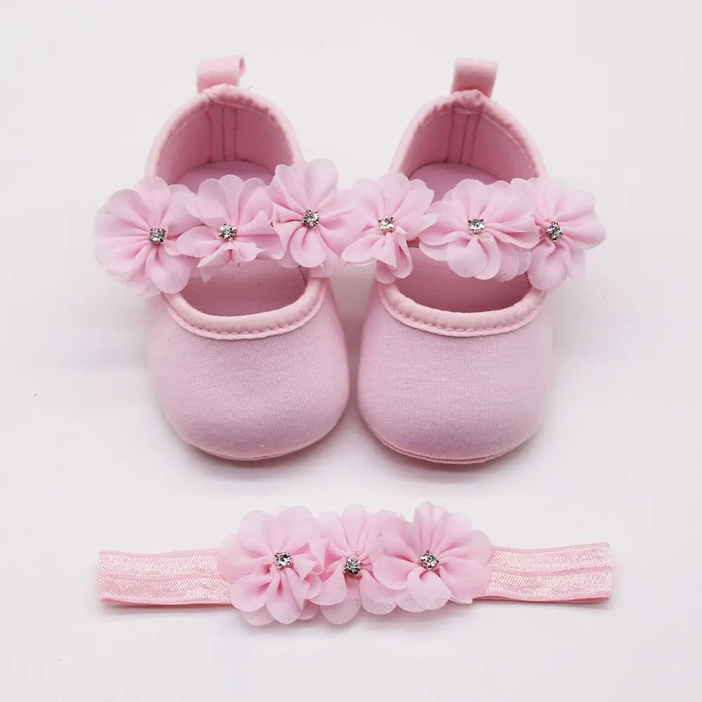 

Baby Baptism Shoes and Headband Set Soft Sole Floral Mary Jane Flats and Hairband 2 Piece Set for Infant Baby Girls 0-12Months
