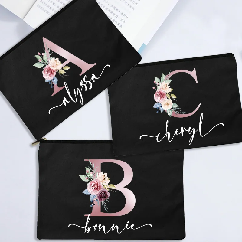 Personalized Custom Name Letter Print Makeup Bag Organizer Wash Storage Pouch Makeup Bag Organizer Wedding Party Bride Gifts