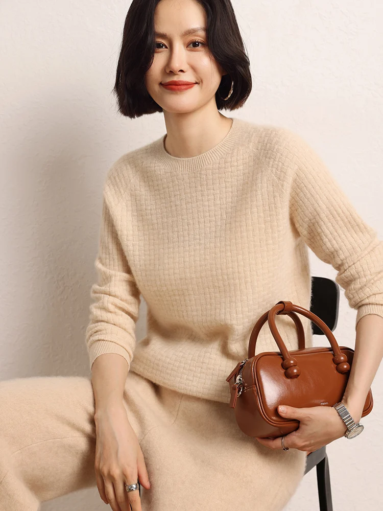 модный женский пуловер из 100% козьего кашемира свитер с круглым воротником