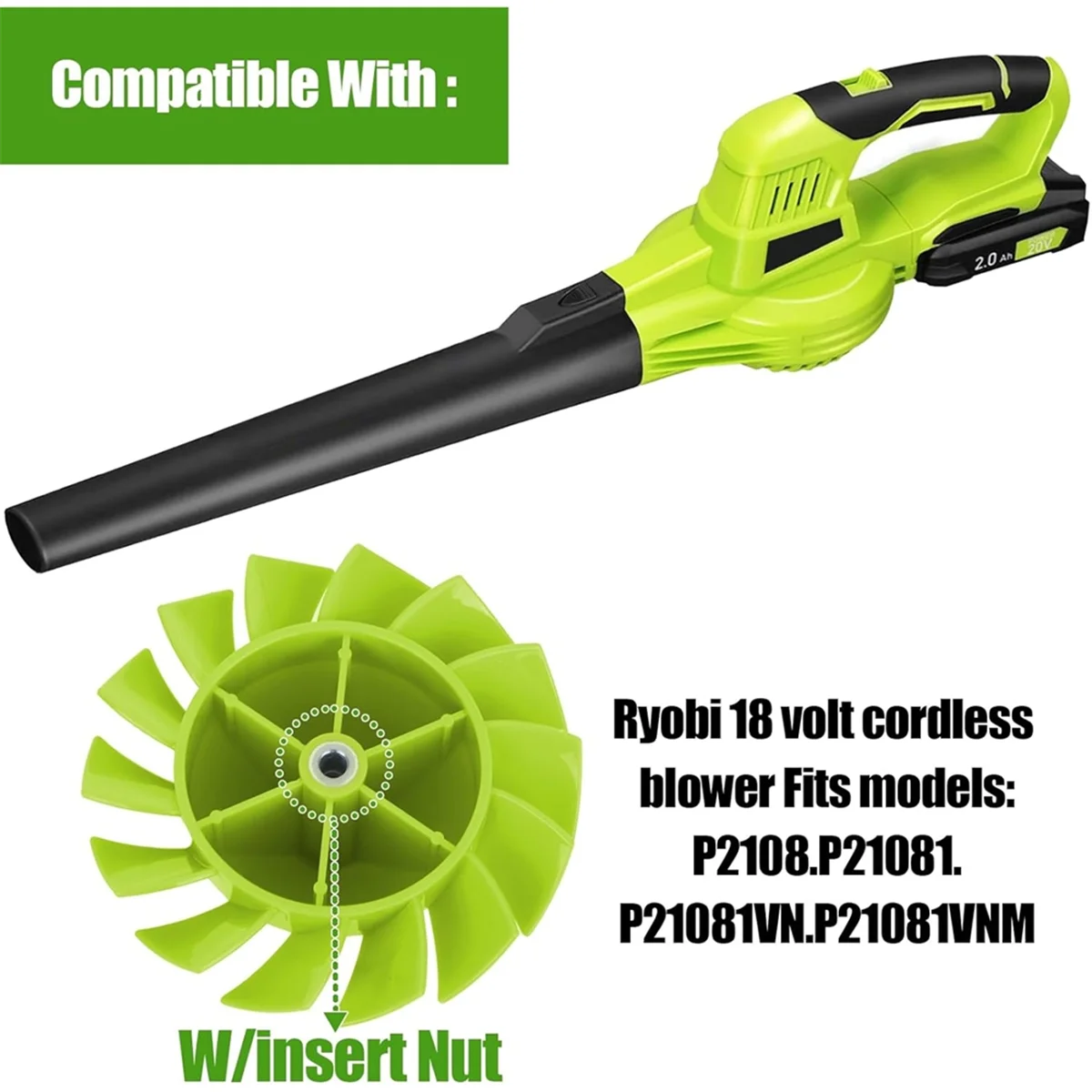 2 шт. лопасти вентилятора 529437004 для Ryobi 18 в P2108 P21081 и 529437003 529437001