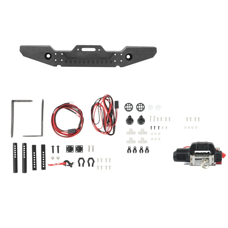 

Metal Front Bumper With Winch LED Light For Traxxas TRX4 Axial SCX10 90046 1/10 RC Crawler Car Upgrade Parts