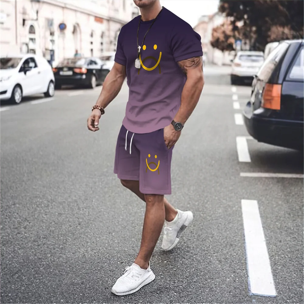 2023 Summer Men Short Sleeve T Shirt Set Casual Streetwear Jogging 2 Piece Suit  Suit Loose Men Tracksuit Oversized Clothes