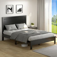 Full Size Platform Slat Bed Frame with High Headboard  Rubber Wood Leg Bed Bedroom Furniture