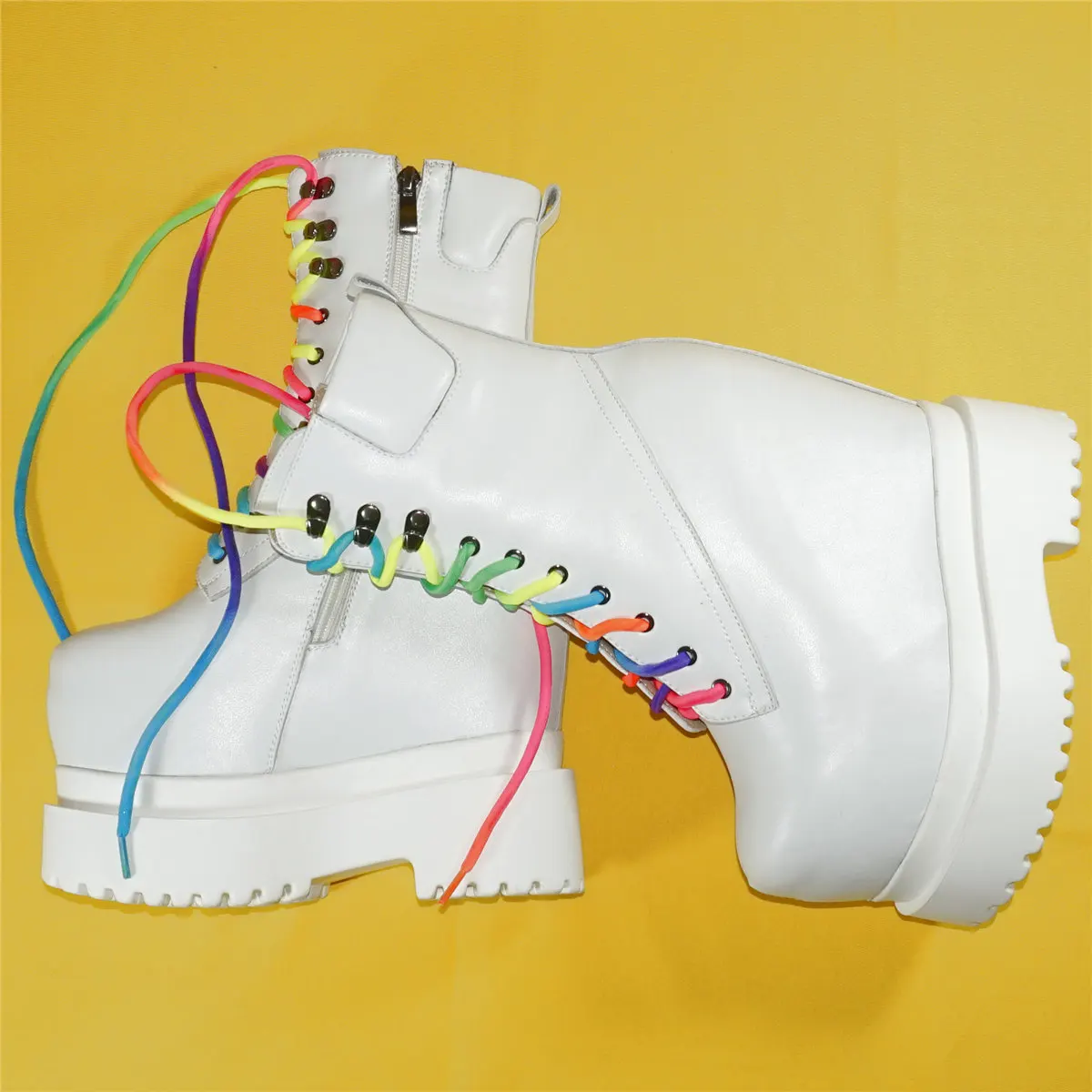 Fashion Sneakers Women Lace Up Genuine Leather Super High Heels Ankle Boots Female Round Toe Platform Pumps Shoes Casual Shoes