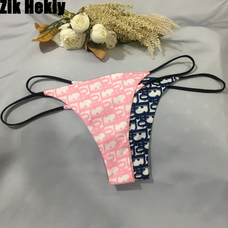

Zik Hekiy New Floral Print Double Layer Thin Belt Sexy Thong Low Waist Double Layer Bikini Pure Cotton Women's T-Back G String