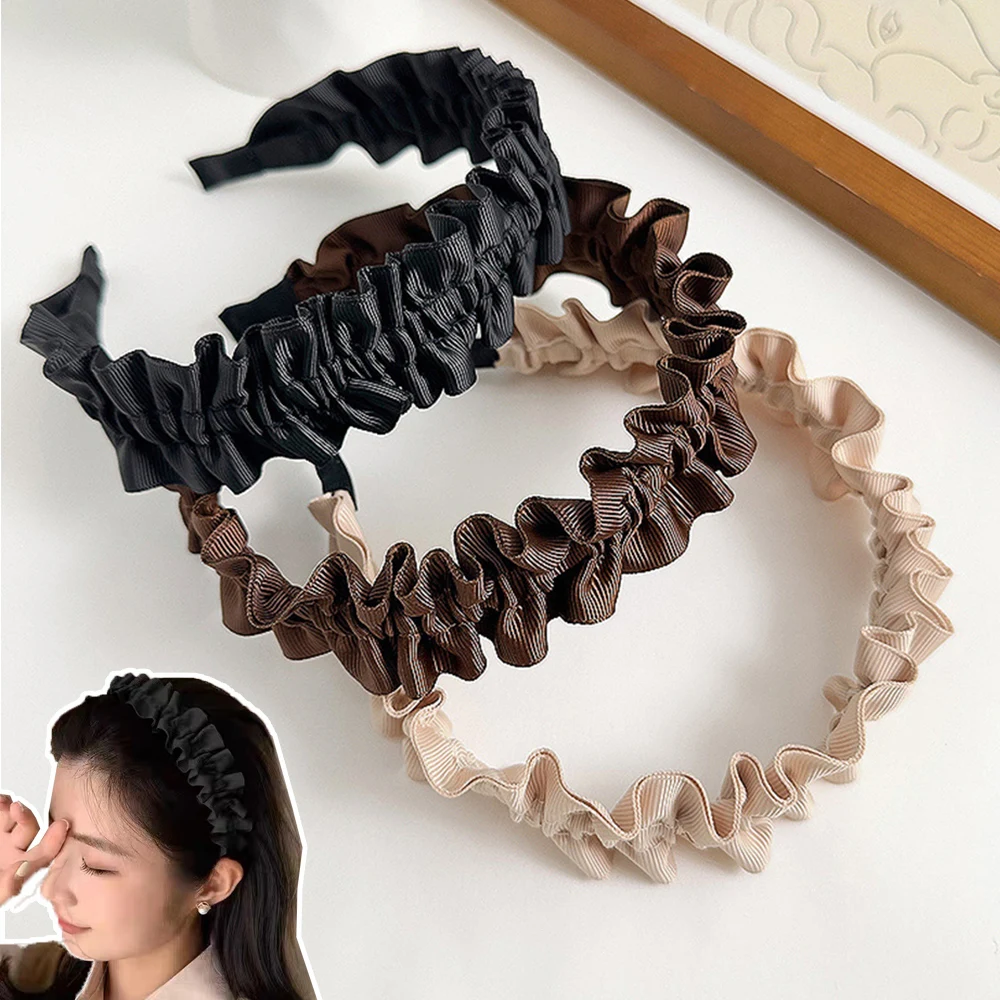 

Обруч для волос женский плиссированный, элегантная широкая однотонная повязка на голову в Корейском стиле, аксессуары для волос для девушек, 2023