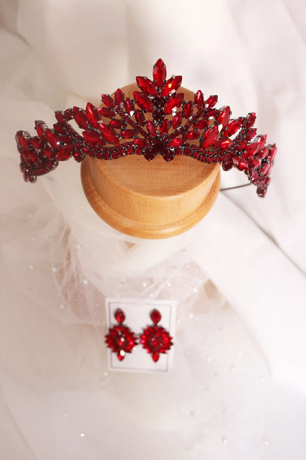 

Bridal Accessories Red Crystal Stone Crown And Earring Set Bridal Crown Earring Set Wedding For Bride And Bridesmaids