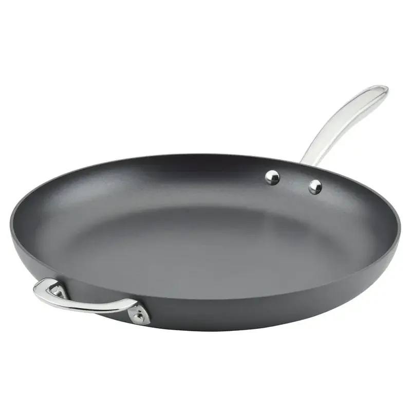 

Exquisitely Anodized Gray 14-inch Non-stick Frying Pan with Ergonomic Helper Handle for Making Delicious Food at Home.