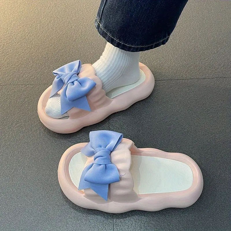 Slippers Women Men Shoes Thick Platform Women'S Home Slippers Soft Sole Cute Bow Ladies Flip Flops Zapatillas Chaussons