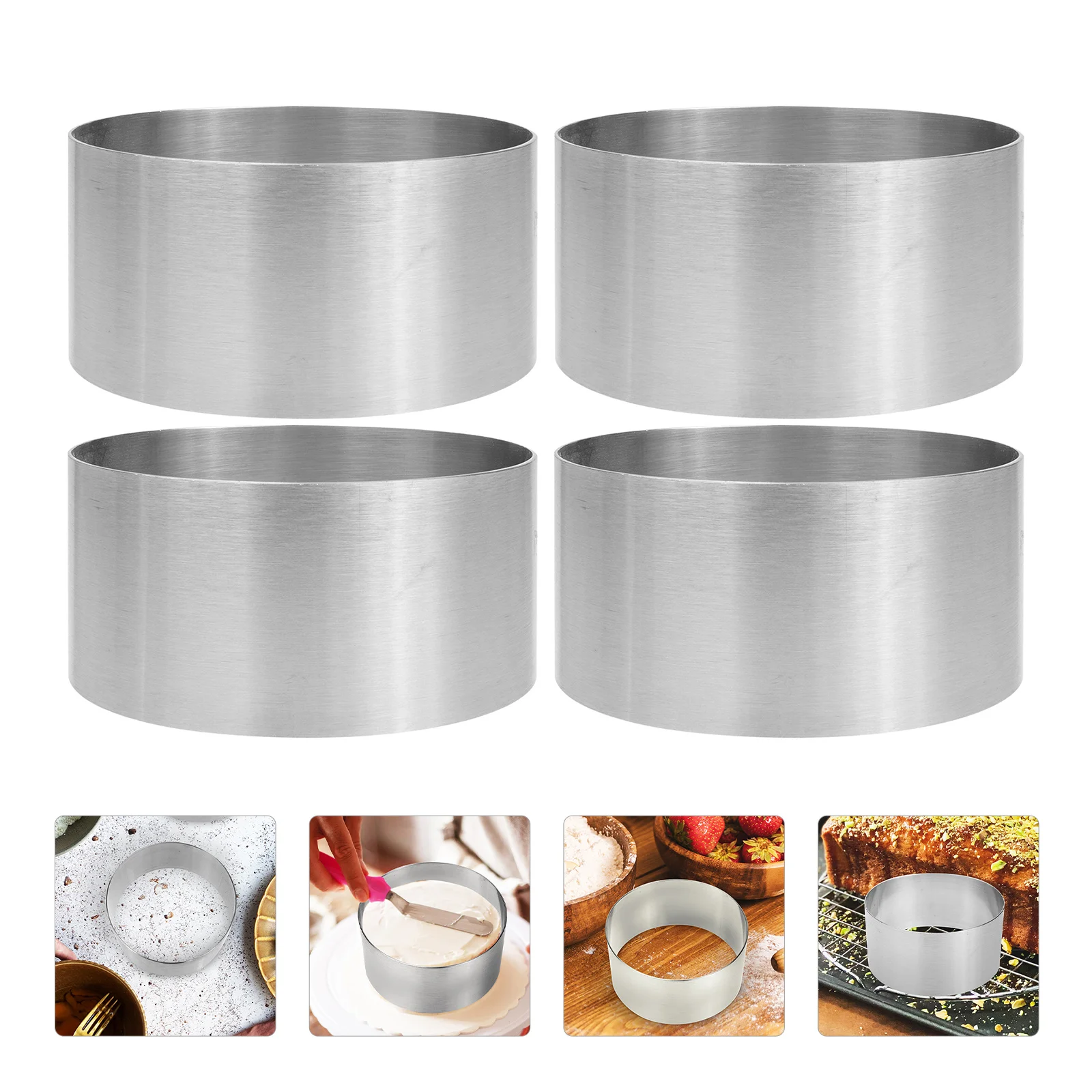 

4 Pcs Round Mousse Circle Dough Molds Bun Donut Baking Tools Kitchen Cake DIY Cookie Stainless Steel Fondant