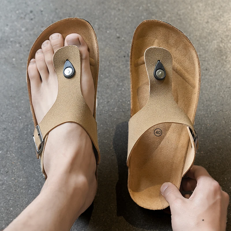 Мужские Повседневные Пробковые Тапочки Летняя Дышащая Нескользящая Пляжная