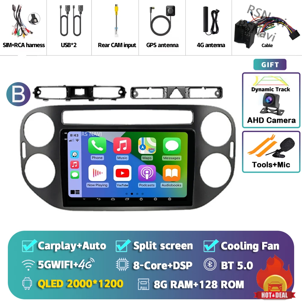 

Android 15 Carplay 2K экран автомобильный радиоприемник мультимедийный плеер для VW Volkswagen Tiguan 1 NF 2006-2016 авторадио стерео 2din головное устройство