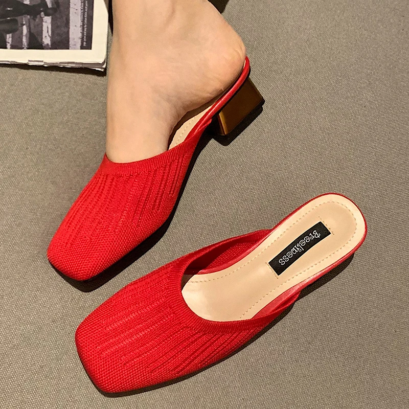 

Шлепанцы женские на низком каблуке, сандалии без задника, квадратный носок, сланцы, модная обувь для улицы, 2022