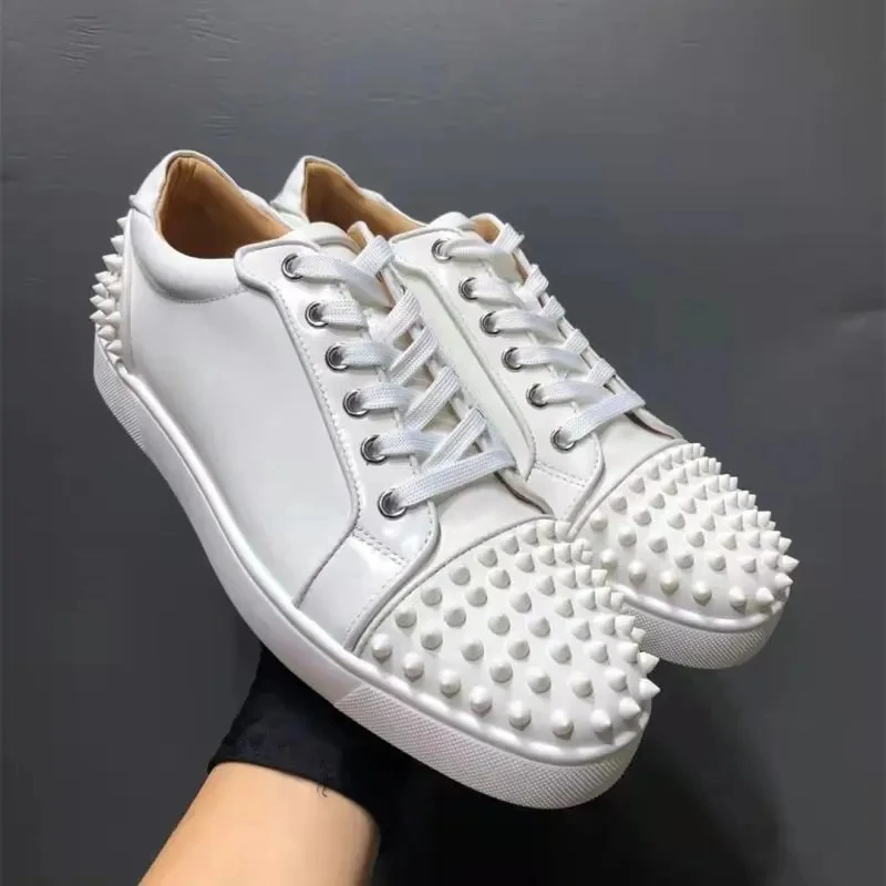 

Designer Fashion Leather Low-top Men's Shoes Rivets Small White Shoes Casual Sneakers Young Couples Red Bottom Shoes
