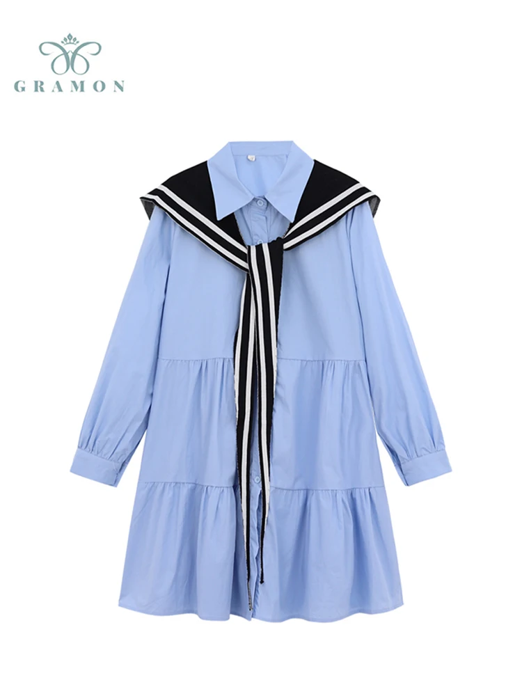 Женское платье с длинным рукавом свободное ТРАПЕЦИЕВИДНОЕ платье-рубашка в