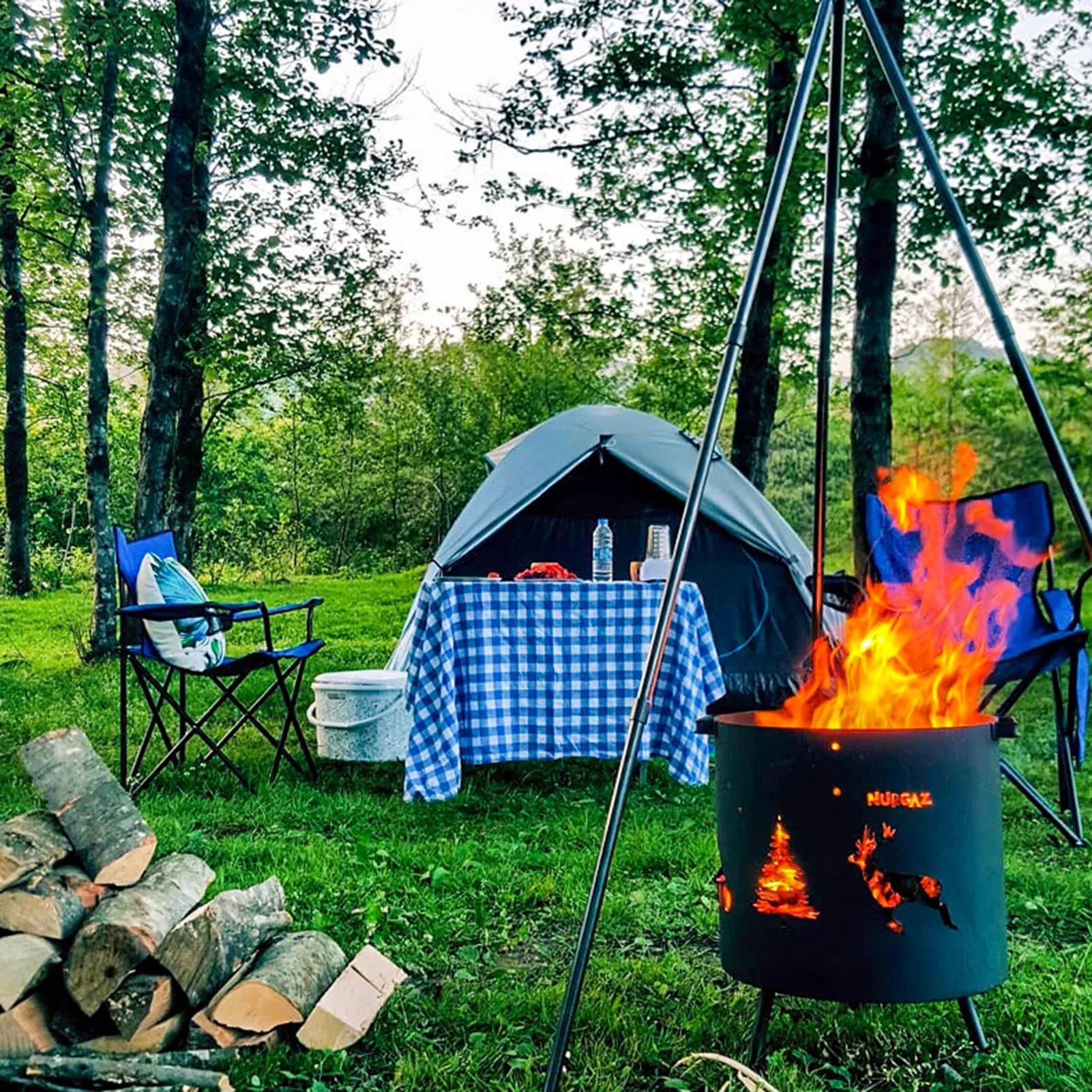 

Уличные бочки для костра, портативная круглая горелка для дрова с отверстиями для деревьев и оленей, узоры для кемпинга и активного отдыха