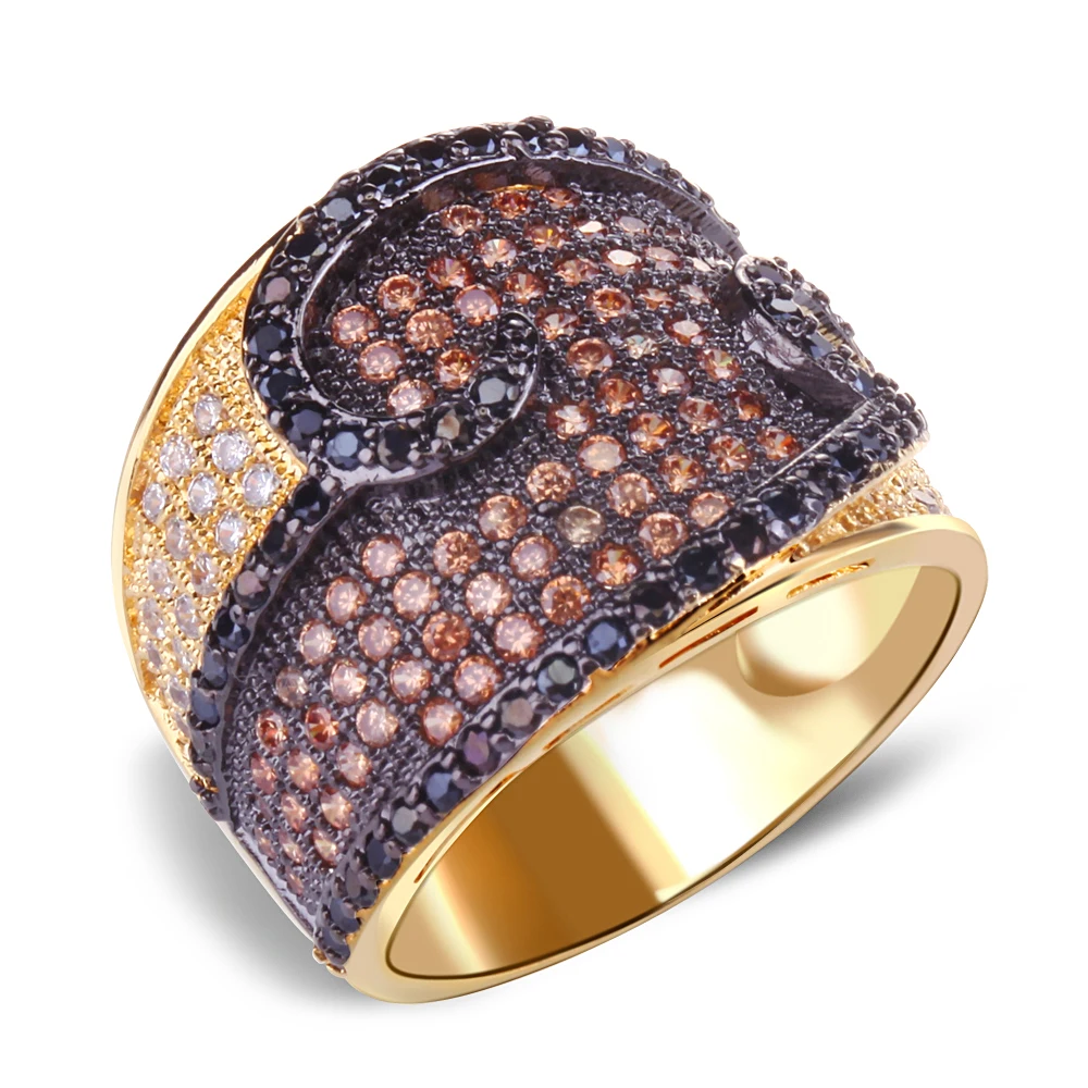 

Большая скидка, разноцветное кольцо, закрепка цвета шампанского/черного/белого смешанного кубического циркония, двухцветное покрытие, модные красивые украшения для женщин