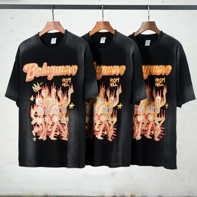

Anime Graphic T shirts Harajuku Oversized T-shirt Cotton Retro Skull Print Tops Vintage Tee Men Streetwear Hip Hop Clothing 2022