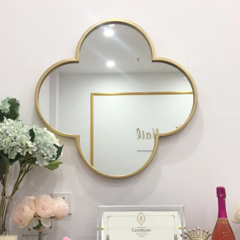 Gold Mirror Frame Irregular Geometric Shower Big Wall Mirror Vanity Long Body Bedroom Flower Woondecoratie Bedroom Decor