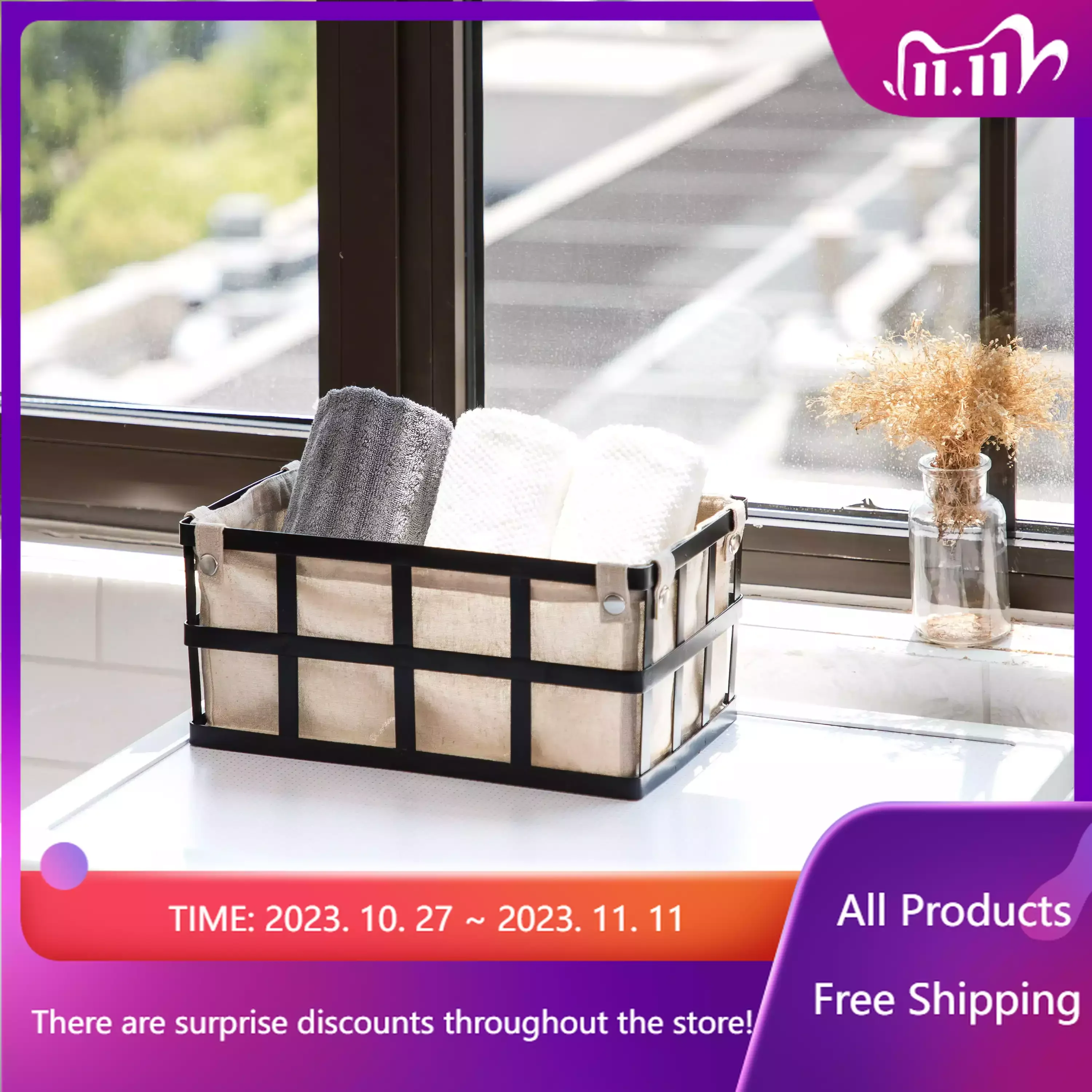 

Black Rectangle Metal Storage Basket with Removable Liner， storage baskets
