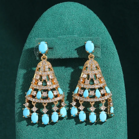 Винтажные висячие серьги с каплями воды и цирконием, золотые стразы, бирюзовые украшения для женщин, свадьба на День Благодарения, 2025