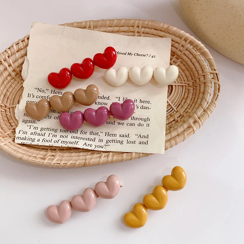 

2022 New Women Girls Red Heart Hairpins Side Clip Hair Jewelry Trendy Geometric Headwear Fashion Hair Accessories Barrettes