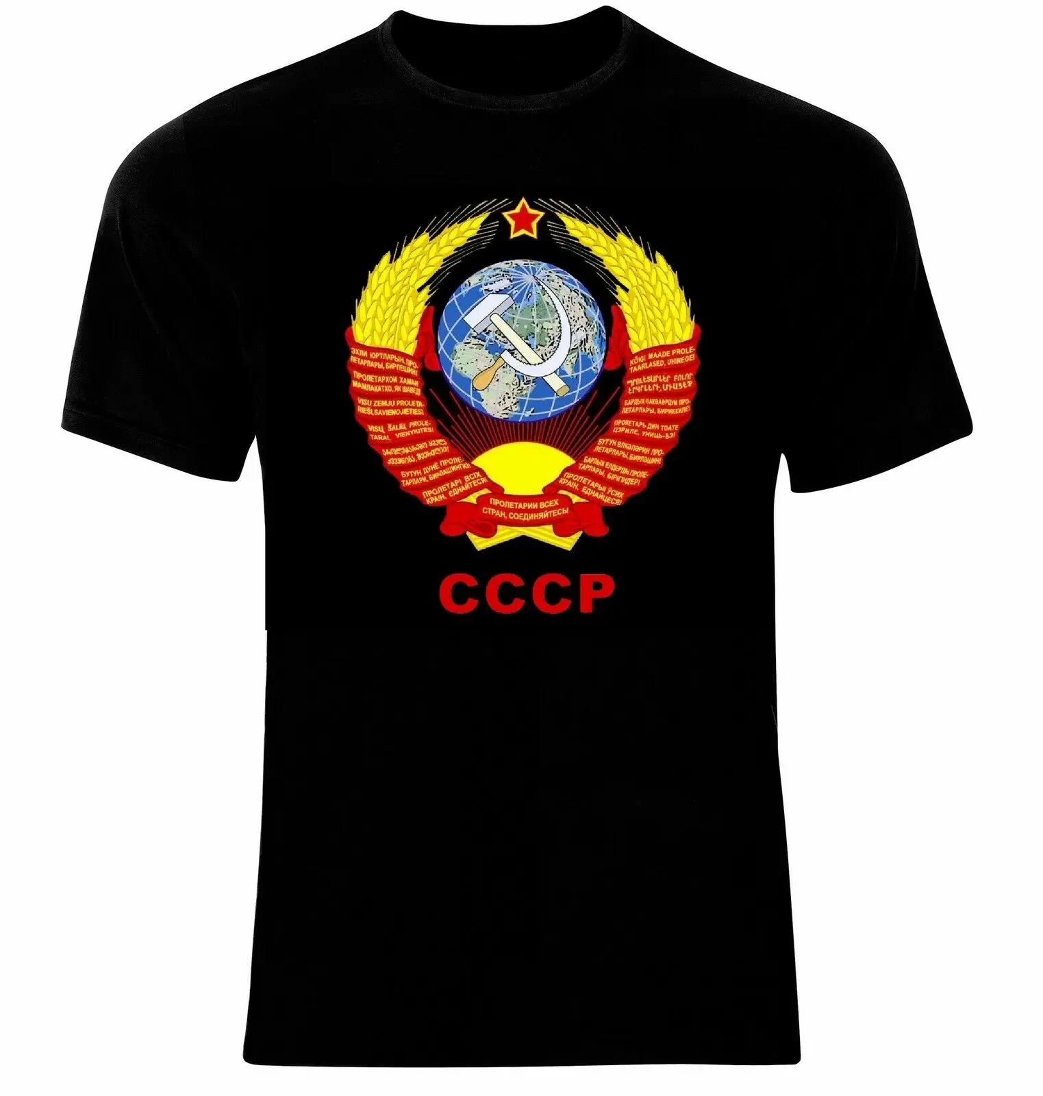 

Футболка с эмблемами СССР России и Советского Союза. Летняя Хлопковая мужская футболка с коротким рукавом и круглым вырезом, Новинка