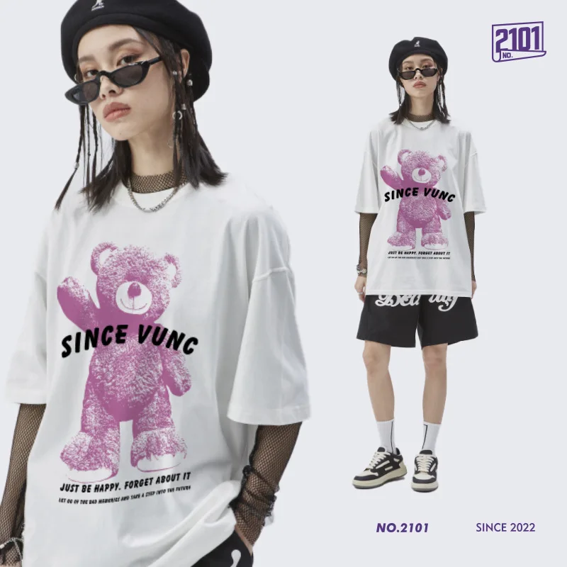 

Мужская Летняя брендовая хлопковая Футболка 2022 г в стиле ретро с принтом плюшевого медведя и короткими рукавами, 260