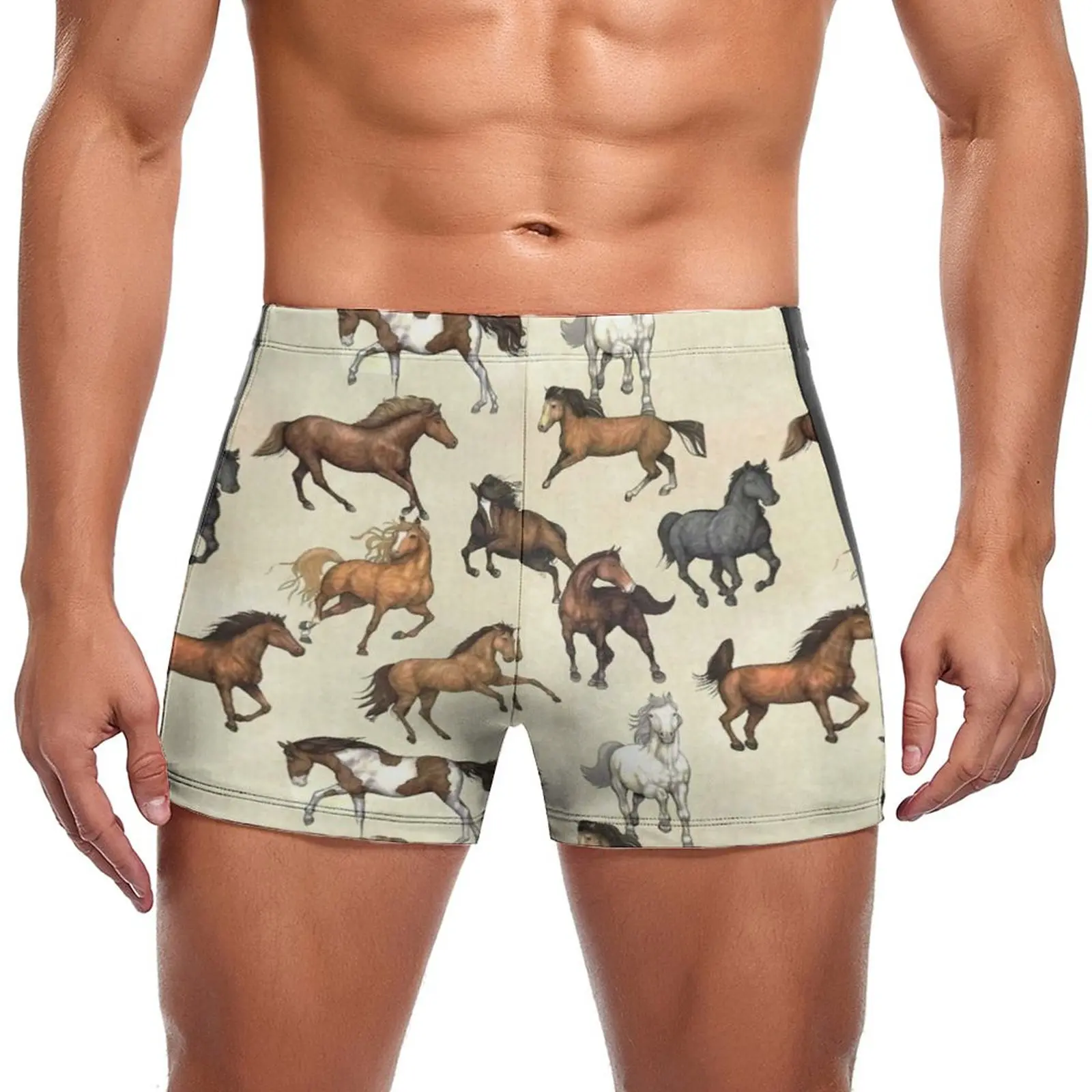 

Sunset Horse Swimming Trunks Horses Riding Funny Print Elastic Swim Boxers Training Plus Size Men Swimsuit