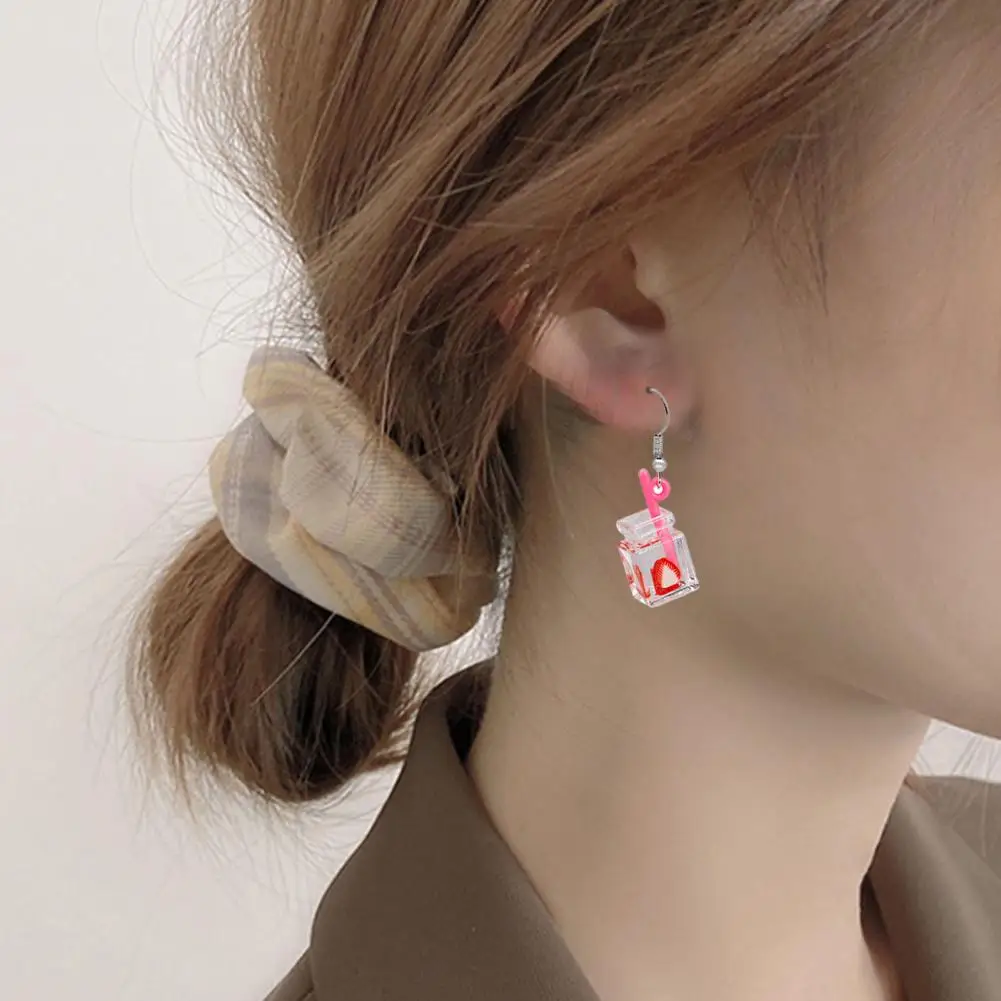 

1Pair Drop Earrings Popular Not Easy to Break Exquisite Lightweight Resin Cartoon Fruit Milk Tea Cup Earrings for Party