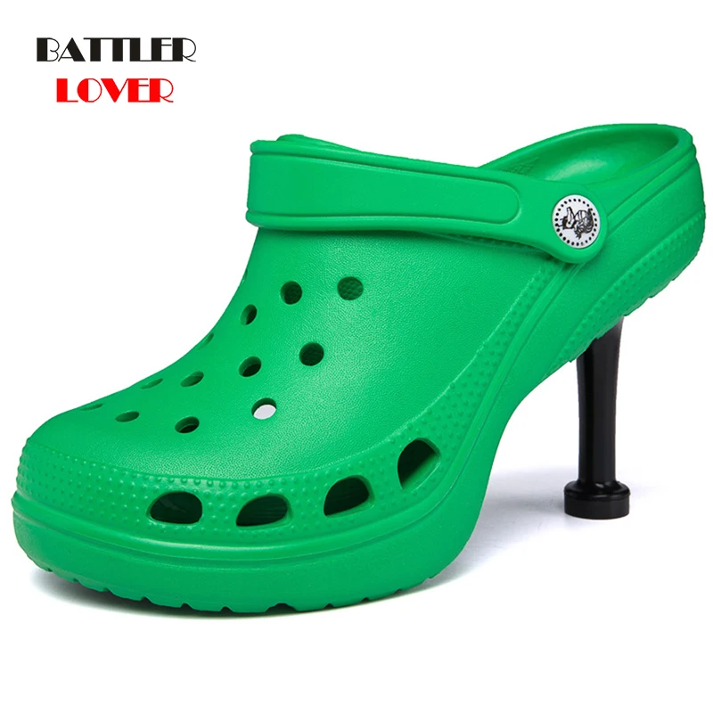

High-heeled Sandals For Women 2022 Summer Beach New Two Wear High-heeled Slippers And Sandals Ladies Garden Hollow Out Flip Flop