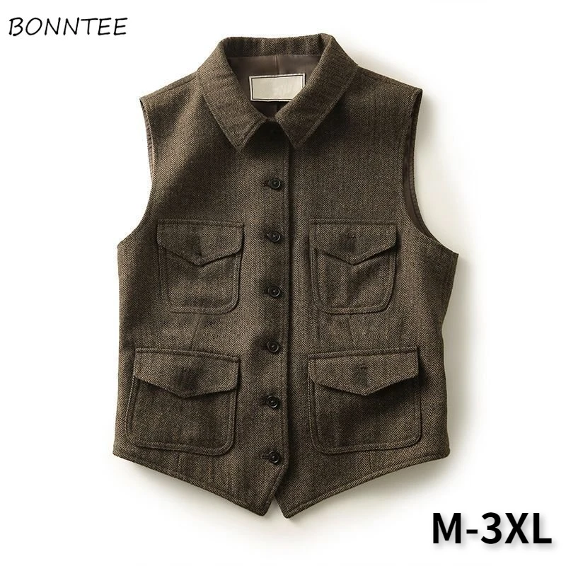 

Vests Women Slim Solid Office Lady All-match Minimalist Temper Gentle New Autumn British Style Popular Woolen Classic Overcoats