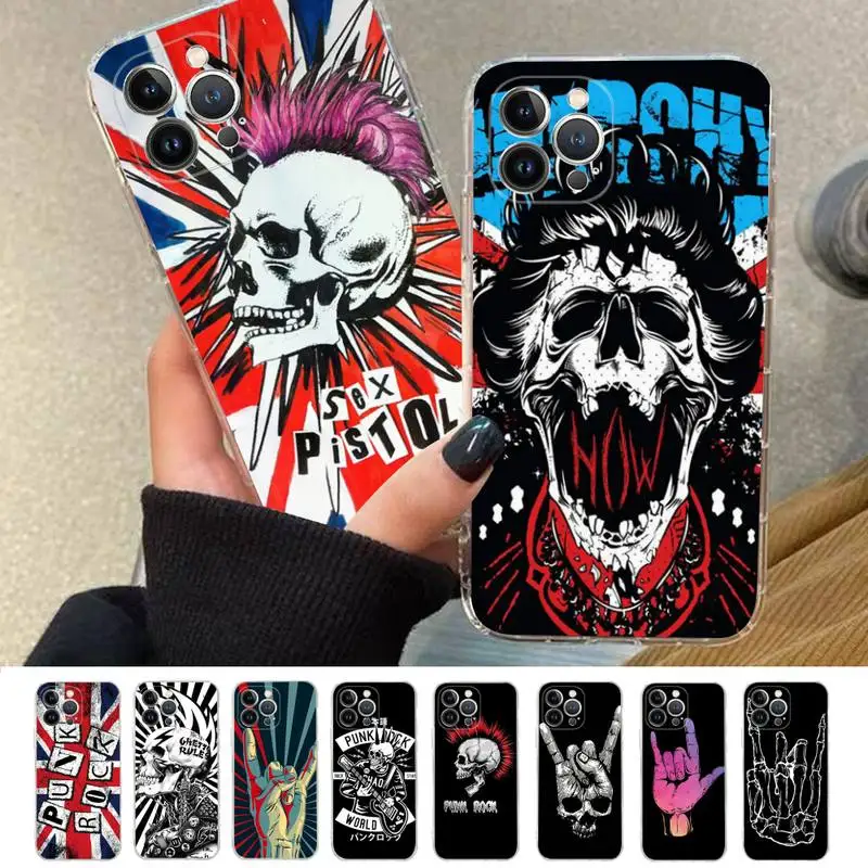 

Skull Punk Rock Phone Case For iPhone 8 7 6 6S Plus X SE 2020 XR XS 14 11 12 13 Mini Pro Max Mobile Case
