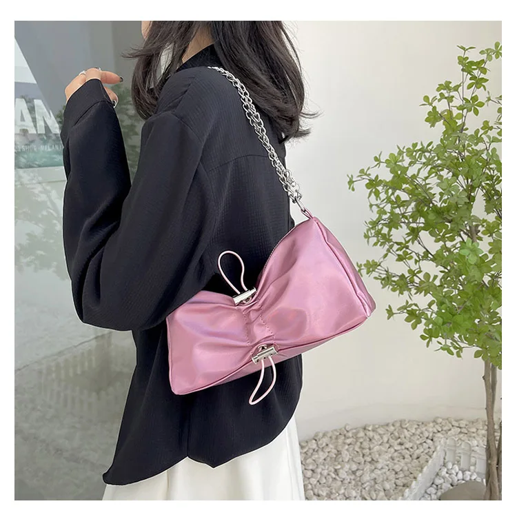 

Version Bow Cloud Bag for Women 2023 New Solid Color Drawstring Pleated Bag Single Shoulder Crossbody Bag Pink Bag