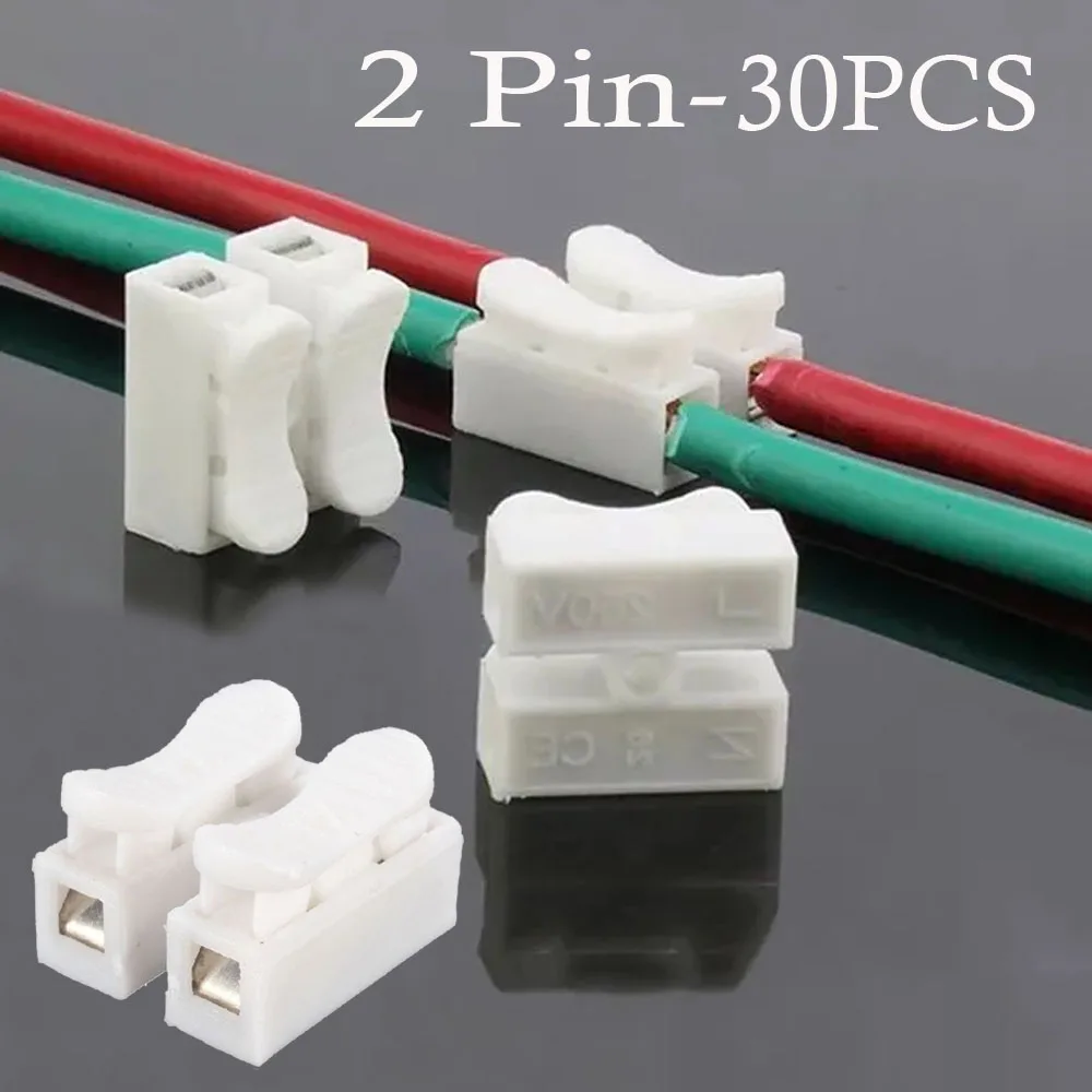 

30PCS CH2 Quick Splice Lock Wire Connectors 2Pins Electrical Cable Connector White Wiring Terminal