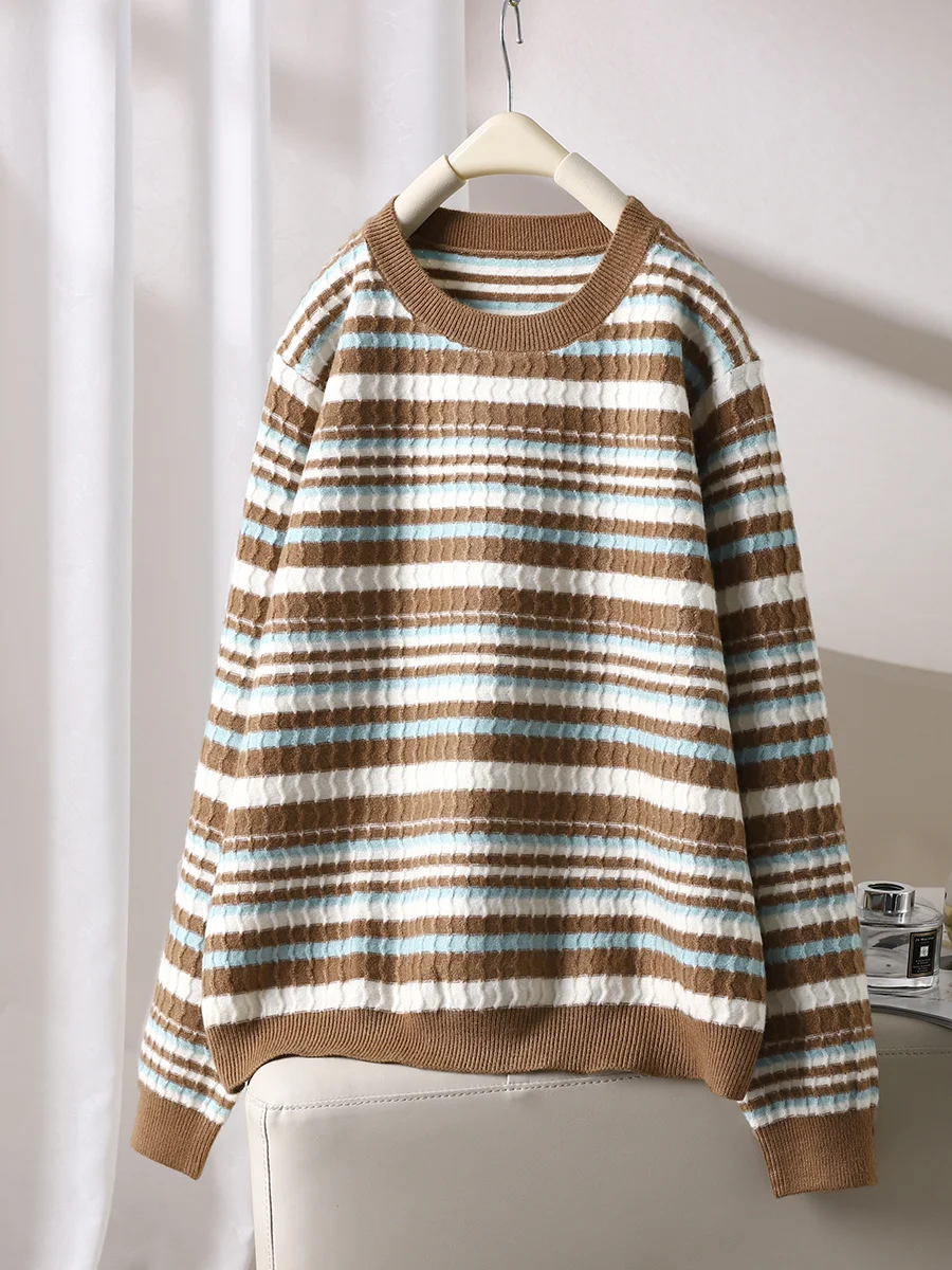 

Женский осенне-зимний вязаный свитер Soxu с круглым вырезом в полоску