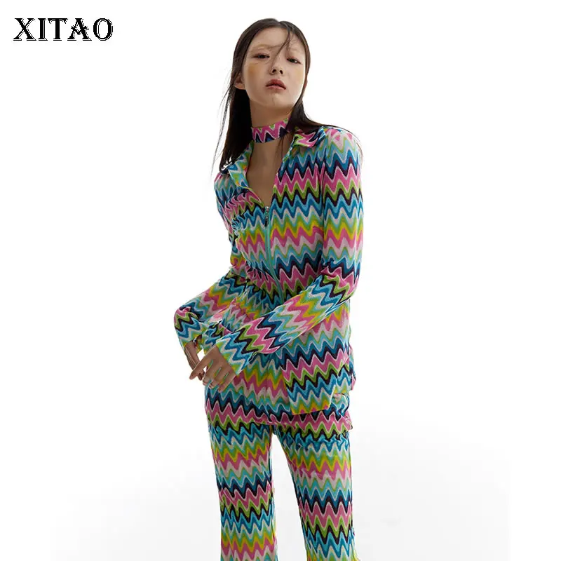 

XITAO, модная разноцветная трикотажная рубашка, тонкая, с вырезами, на молнии, комбинированная, женская, уличная, модная, весенняя, новинка, GWJ2894
