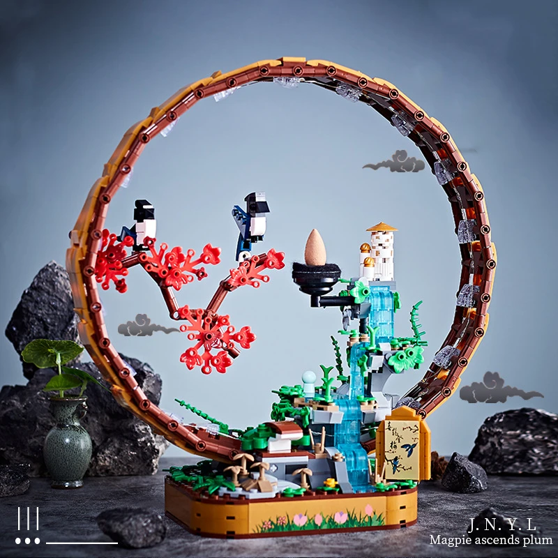 

1108PCS Creative Home Decoration Chinese Architecture Model Building Blocks Magpie Plum Blossom Light Bricks Toys Gifts For Kids
