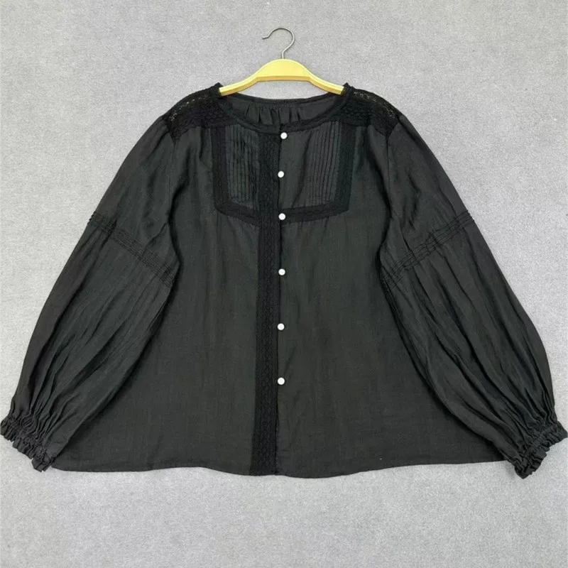 Johnature японские кружевные плиссированные топы Ramie новинка лета 2024 свободная